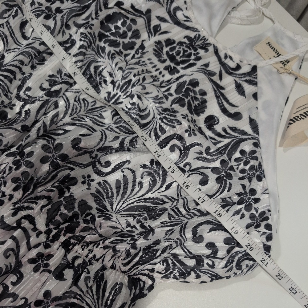 Savanna Jane Womens 1X Black White Floral Damask Metallic Halter Top New - Picture 8 of 10